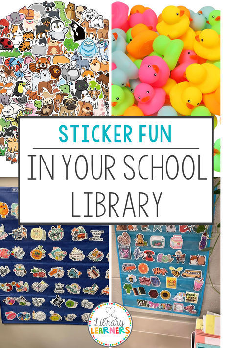 school library stickers in pocket charts and colorful rubber ducks Decorate School Library, Library School Ideas, Library Posters Ideas, Elementary Library Organization, Small School Library Ideas, Primary School Library Ideas, Elementary School Library Design, Elementary Library Decor, Elementary Library Decorations