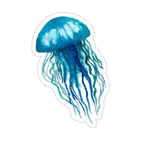 Medusa Animal, Jellyfish Sticker, Art Deco Statue, Blue Jellyfish, Cute Laptop Stickers, Green Sticker, Watercolor Stickers, World Of Art, Hydroflask Stickers