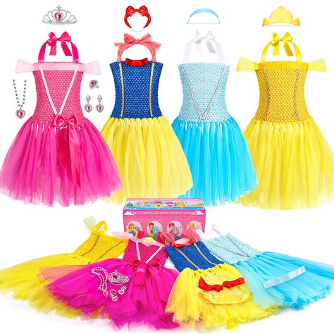 PRICES MAY VARY. 【Princess Dress Up Clothes for 3-6 Little Girls】Does your little girl have plenty of princess accessories, but want to feel special with her princess friends? BIBUTY girls dress up clothes, a hit for imaginative play time with 4 sets of matching princess dresses with princess crown for little girls and hairband. Girls costume in very nice giftable box, great as a gift toy for toddler little girls. 【A Cute Set for Any Princess】Super cute princess accessory dress up set to suit mo Costumes With Dresses, Princess Friends, Princess Costumes For Girls, Toddler Princess Dress, Dress Up Clothes, Pretend Play Costumes, Soft Dresses, Dress Up Shoes, Princess Dress Up