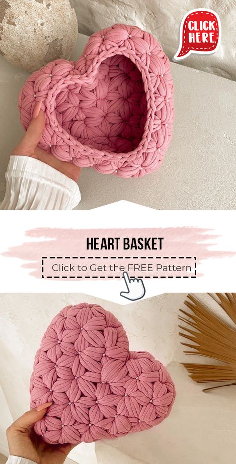 Crochet Storage Baskets, Crochet Basket Pattern Free, Crochet Flowers Easy, Crochet Heart Pattern, Crochet Storage, Valentines Crochet, Crochet Basket Pattern, Crochet Bookmarks, Stitch Crochet