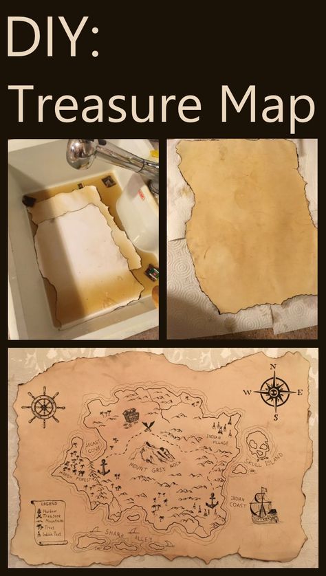 How to create an antique looking paper or scroll and how to draw a treasure map. Easy steps for creating an authentic looking old pirate map. Old Pirate Map, Treasure Maps For Kids, Old Pirate, Diy Pirate, Pirate Map, Pirate Activities, Pirate Treasure Maps, Pirate Crafts, Pirate Maps