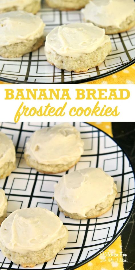 Banana Bread Cookies are a delicious bite-sized version of your favorite dessert with a yummy homemade frosting on top. | Cookie Recipes #food #yummy #bananas #recipe #cookies Soft Banana Bread, Smiley Cookies, Cookies Photography, Cookies Heart, Celebrating Sweets, Cookies With Cream Cheese Frosting, Banana Bundt Cake, Banana Bundt, Cookies With Cream Cheese