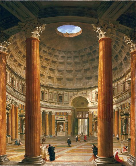 Giovanni Paolo Pannini, 1691-1765, Interior of the Pantheon, Rome, 1732, Private collection Rome Architecture, Rome Print, Ancient Roman Architecture, Architecture Antique, Rome Antique, Art Ancien, Roman Architecture, Baroque Art, Johannes Vermeer