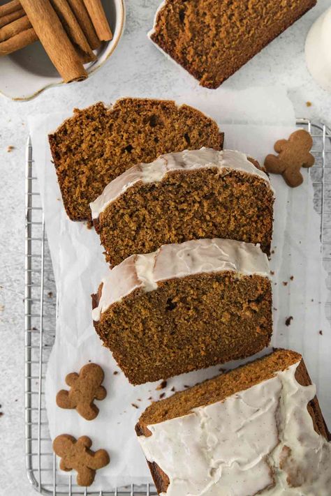 Spiced Gingerbread Loaf, Ginger Loaf Bread, Ginger Bread Recipes House, Light Gingerbread Cake, Iced Gingerbread Loaf, Gingerbread Recipe Loaf, Sourdough Gingerbread Loaf, Loaf Cake Recipes Christmas, Winter Loaf Cake