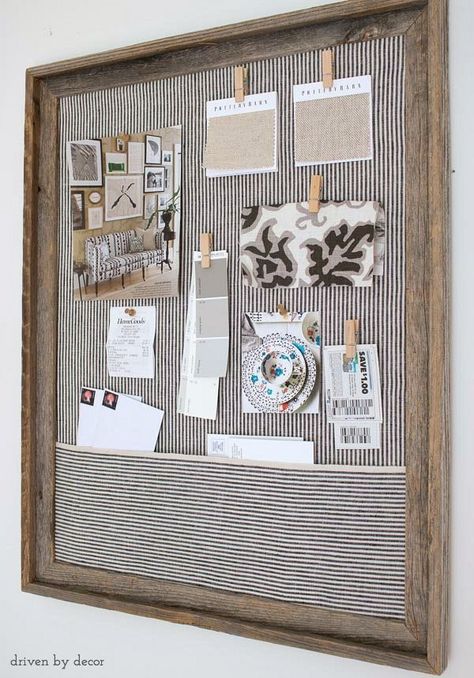 Simple DIY cork bulletin board (love the fabric pocket!) Cork Board Projects, Office Bulletin Boards, Diy Cork Board, Diy Bulletin Board, Diy Cork, Driven By Decor, Cork Bulletin Boards, Cork Diy, Diy Casa