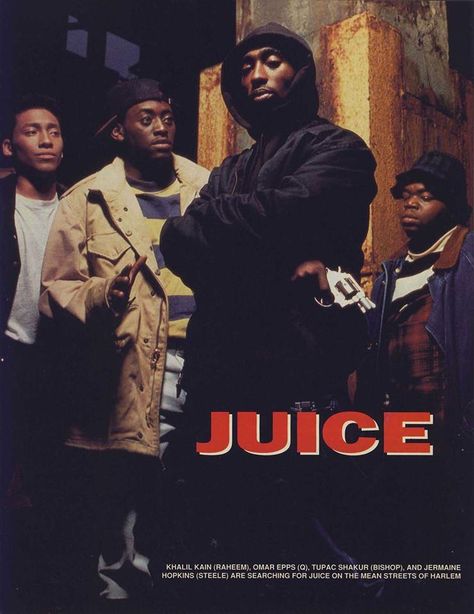 Juice (1992) Tupac's debut in film. He's brilliant as "Bishop"..a must see if you're a ran of Shakur(s)! 90s Black Movies, Juice Movie, African American Movies, Omar Epps, Tupac Wallpaper, Arte Do Hip Hop, Arte Hip Hop, Tupac Pictures, Gangster Movies