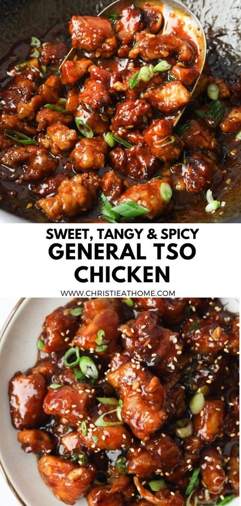 General Tso Chicken. Crispy chicken smothered in a sweet, tangy, glossy sauce with a spicy kick! It serves deliciously for dinner, lunch or leftovers. Ready in just 25 minutes! This general tso chicken from scratch is easy to make at home. tags: general tso chicken recipe, general tso chicken easy, general tso air fryer, general tso chicken sauce, general tso chicken easy recipes, easy chinese chicken recipes, crispy asian chicken, general tso sauce recipe, asian chicken recipes easy General Tso Chicken And Rice, Asian Chicken Sauce Recipes, Instapot General Tso Chicken, General Tso Chicken Spicy, Grilled General Tso Chicken, Healthy Chinese Dinner Recipes, General Gau Chicken Recipe, General Tso's Sauce Recipe, General Tsos Tofu Recipes