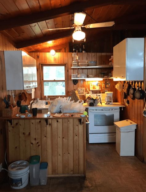 Cabin Remodel Before And After, Small Lake Cottage Interiors, Lake Cabin Kitchen, Lake Cabin Interiors, Cabin Bunk Room, Tiny Cabin Kitchen, Small Lake Cabins, Tiny Cabins Interiors, Proverbs 31 Girl