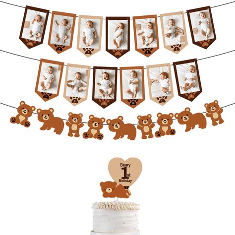 PRICES MAY VARY. Cardstock A wonderful addition to your teddy bear theme party decor! Your guests will love to see how much your little one has grown! ASSEMBLY REQUIRED: pls allow yourself some time to put the banner together before the party starts; string & threading needle are included for QUICK ASSEMBLY. Bear Monthly Photo Banner My Beary 1st Birthday Cake Topper for Teddy Bear First Birthday Bear Themed 1st Birthday Party Decorations Brother Bear Birthday Party, Bear First Birthday Party Girl, Bear 1st Birthday Party Boy, Beary First Birthday Girl, First Birthday Bear Theme, Bear Themed 1st Birthday, Beary First Birthday Boy, Teddy Bear Birthday Decorations, Bear First Birthday Party