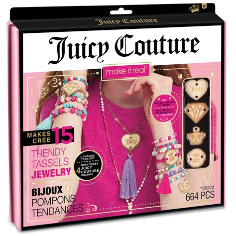 "Buy the Make It Real™ Juicy Couture Trendy Tassels Jewelry Kit at Michaels. com. Make your own fashion accents with this trendy tassels jewelry-making kit. You can bring this kit on the go or use it at home for a fun and engaging after-school or weekend activity. Make your own fashion accents with this trendy tassels jewelry-making kit. You can bring this kit on the go or use it at home for a fun and engaging after-school or weekend activity. Details: Includes assorted styles 11.02\" x 1.97\" x Couture, Bead Bracelet Making, Juicy Couture Charms Bracelet, Bracelet Making Kit, Jewelry Kit, Suede Bracelet, Juicy Couture Bracelet, Diy Jewelry Kit, Diy Beaded Bracelets
