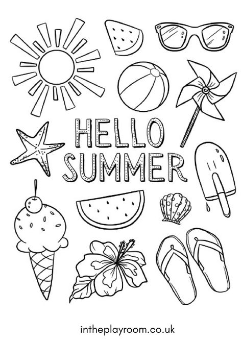 Summer Coloring Sheets, Summer Worksheets, Kindergarten Colors, Summer Drawings, Kindergarten Coloring Pages, Summer Coloring, Adult Colouring Printables, Summer Printables, Summer Coloring Pages