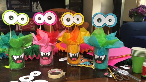 Diy Monster Decorations Birthday, Monster Centerpieces 1st Birthdays, Monster Mash Table Decorations, Monster Themed Halloween Party, Monster Party Centerpiece, Monster Theme First Birthday Party, Diy Monster Birthday Decorations, Monster Birthday Party Decorations, Monster Theme Birthday Party Decoration