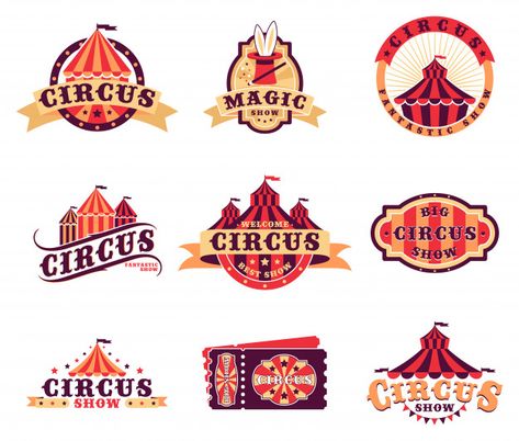 Circus Tent Illustration, Circus Logo, Circus Design, Animal Outline, Circus Show, Logo Stickers, Sports Logo Design, Flat Design Illustration, Ad Logo