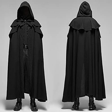 Black Cape Outfit, Mens Cloak, Medieval Cape, Cloak Outfit, Cloak With Hood, Medieval Outfit, Knight Outfit, Medieval Cloak, Black Cloak