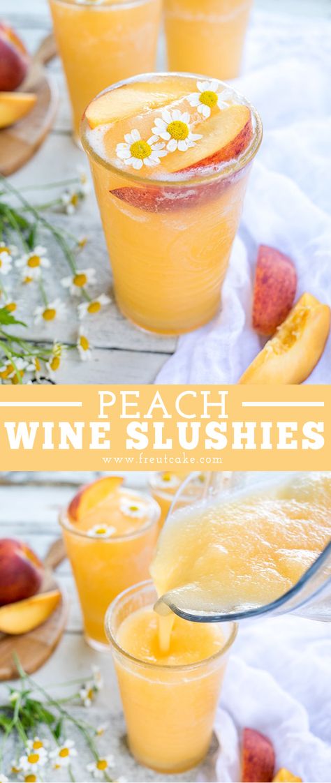 White Wine Slushies, Wine And Fruit, Wine Slushie Recipe, Wine Slushies, Cocktail Vodka, Peach Wine, Cocktail Summer, Slushie Recipe, Wine Slushie