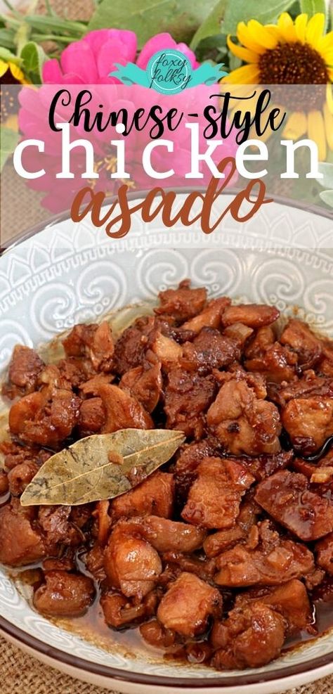 Chicken Asado is both sweet and salty, using soy sauce, brown sugar, and other spices. This version was slowly cooked for tender melt-in-your-mouth goodness. | www.foxyfolksy.com #recipe #chicken #filipinofood #foxyfolksy #asianfood Chicken Asado Recipe Filipino, Chicken Recipes Pinoy, Chicken Asado Recipe, Chicken Asado, Asado Recipe, Chinese Style Chicken, Easy Filipino Recipes, Philippines Recipes, Aphrodisiac Foods