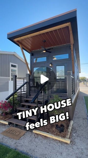 Chance’s Home World on Instagram: "❤️This tiny house/park model feels really BIG to me! This prefab house is the “Wedge” by Athens Park. WATCH THE FULL TOUR ON THE CHANNEL FOR ALL THE INFO AND PRICING, link in bio!   #tinyhouse #tinyhome #smallspacedesign #prefabhouse #prefabhome #house #realestate #newhome" Guess House Ideas Tiny Homes, Flat Roof Tiny House, Brutalist Tiny House, Tiny House Set Up, Amazon Tiny House, Multiple Homes On One Property, Tiny House Park, Lean To Tiny House, Tiny Home Compound