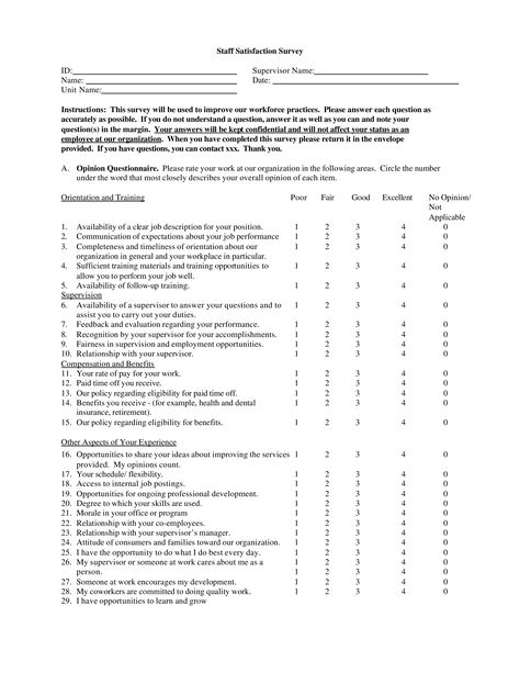 Sample Staff Satisfaction Survey - How to create a Staff Satisfaction Survey? Download this Sample Staff Satisfaction Survey template now! Employee Survey Questions, Employee Satisfaction Survey, Survey Questionnaire, Employee Evaluation Form, Engagement Survey, Survey Form, Survey Template, Form Example, Evaluation Form