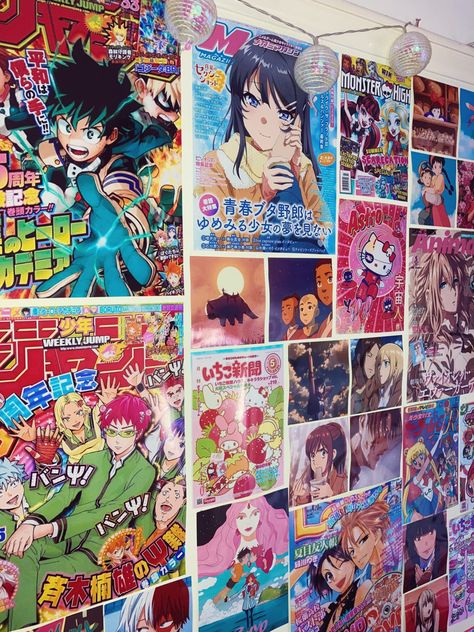 anime wall photos collage pictures cartoon animation japanese studio ghibli attack on titan my hero academia saiki k monster high teen bedroom ideas inspiration avatar the last air bender indie cute cool maid sama Anime Bedroom Ideas, Photo Manga, Study Decor, Otaku Room, Anime Decor, Anime Room, Anime Cover Photo, Room Goals, Cute Room Ideas