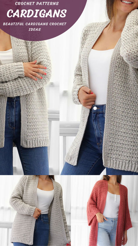 A new pattern for a trendy cardigan, with a modern texture!  -You’ll love this so easy way to crochet this beautiful cardigan, Easy to make and trendy to wear!  The basic stitch pattern and the very easy construction of this cardigan make it perfect even for beginners who want to make their first wearable garment.  This cardi has everything you need for a great & quick project: a beginner pattern with basic stitches, minimal seaming, a relaxed fit. Crochet Cardigans For Women, Crochet Ideas Easy, Pocket Crochet, Cardigans Crochet, Pattern Minimal, Crochet Mittens Pattern, Crochet Bobble, Trendy Cardigans, Modern Texture