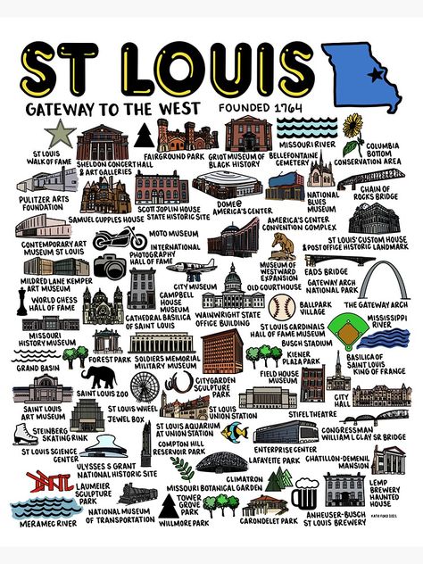 "St Louis Map " Sticker by fiberandgloss | Redbubble St Louis Themed Party, St Louis Tattoo Ideas, St Louis Missouri Aesthetic, St Louis Aesthetic, St Louis City Museum, Six Flags St Louis, Pink Bus, Saint Louis Arch, St Louis Arch