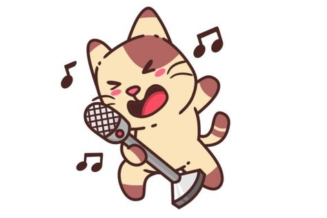Cute Adorable Happy Brown Cat Sing Karaoke Flat Design Sticker Isolated [DIGITAL FILES] Easy to edit with vector file Easy... Cute Singing Cartoon, Singing Cat Drawing, Chibi Singing, Karaoke Drawing, Karaoke Illustration, Singing Illustration, Singer Drawing, Microphone Drawing, Singing Art
