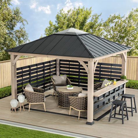 Small Gazebo, Modern Gazebo, Gazebo On Deck, Backyard Covered Patios, Beach Backyard, Covered Patio Design, Hot Tub Gazebo, Colorful Patio, Wooden Gazebo