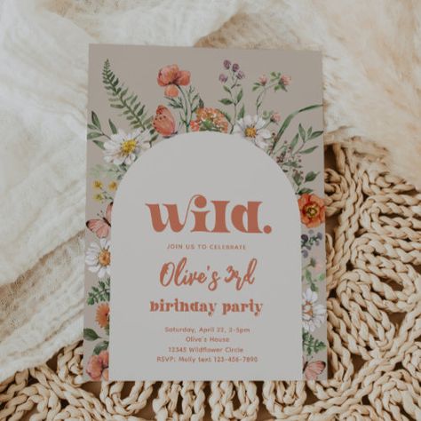 $2.98 | Wildflower Birthday Invitation | Wildflower First - wildflower invitation, wild one wildflower invitation, wildflower birthday invitation, wild one invitations, girl wild one flower, flower birthday invitation, poppy birthday invitation, daisy birthday invitation, boho birthday invitation, unique birthday invitations Wildflower Third Birthday, Young Wild And Three Flower Birthday, Flower 3rd Birthday Party, Wild 3 Birthday Party Girl, Two Wild Flower Birthday Party Girl, Third Birthday Girl Theme, Wildflower Birthday Party Ideas, Three Birthday Party Girl, Third Birthday Party Ideas