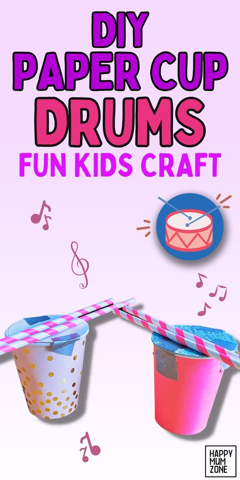 Create paper cup drums in 5 minutes or less. This is an easy musical instrument kids craft for preschool kids (with a little help from an adult). Kids crafts | kids crafts ideas | kids crafts easy Music Dramatic Play Preschool, Preschool Instruments, Music Activities Preschool, Musical Instruments Preschool, Music Crafts Preschool, Homemade Drum, Drum Craft, Kids Instruments, Music Instruments Diy