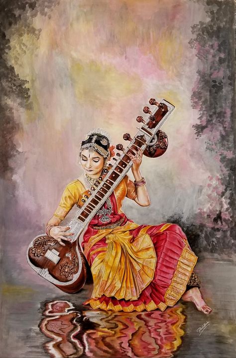 Indian Music,classical melody Indian Music Art, Indian Traditional Aesthetic Wallpaper, Indian Classical Instruments, Indian Aesthetic Background, Female Artworks, Nature Sketches Pencil, Melody Painting, Nature Sketches, Puja Decor