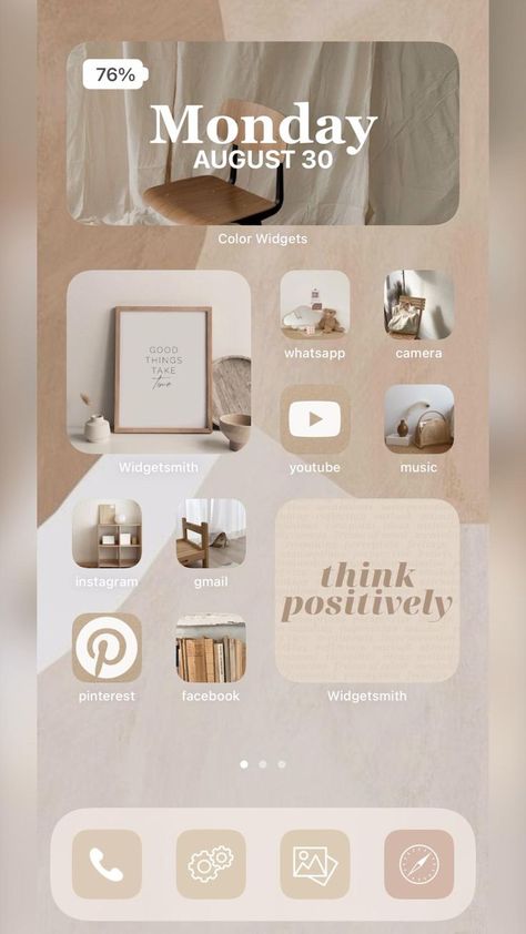 Tumblr, Organized Iphone Home Screen Ideas, Ios 16 Home Screen Ideas Minimalist, Ios 16 Home Screen Ideas Beige, Home Screen Ios 16 Ideas, Ios 16 Home Screen Wallpaper, Ios Lockscreen Aesthetic, Iphone Esthetics, Aesthetic Phone Home Screen