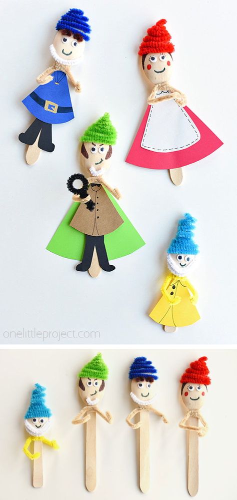 Kids Puppet Theater, Spoon Puppets, Wooden Spoon Puppets, Sherlock Gnomes, Theatre Crafts, Wooden Spoon Crafts, Puppets For Kids, Puppets Diy, Halloween Paper Crafts