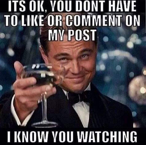 "It's ok, you don't have to comment on my post, I know your watching!" Proof the stalker stalks your time line! Leonardo Dicaprio, True Stories, Humour, To My Haters, Business Coach, E Card, Hillary Clinton, Instagram Foto, Photo Profil