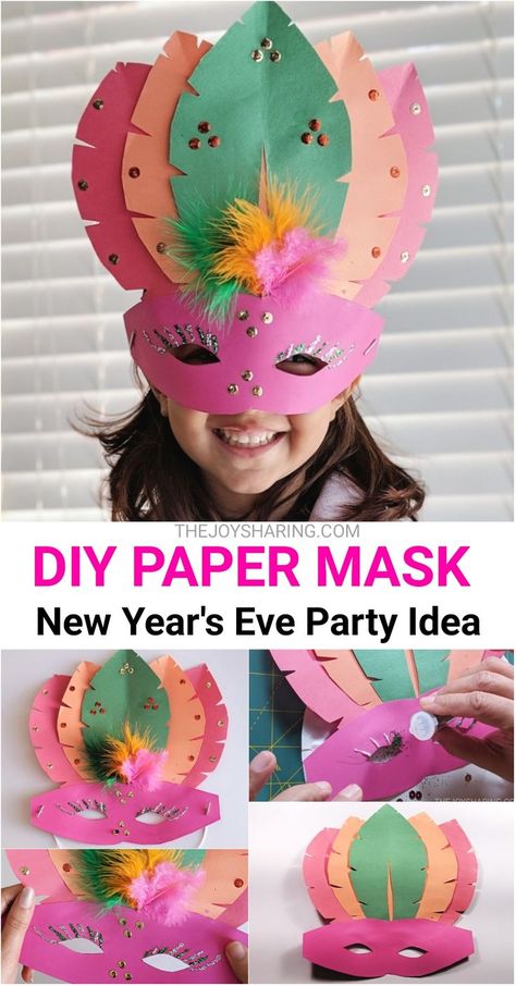 Complete your kid's New Year's Eve attire with this super cute paper mask. Fun DIY paper mask idea for kids. Topeng Mata, Diy Party Mask, Kids Crafts Masks, Masks Diy Kids, Diy Paper Mask, Mask Craft, Kids New Years Eve, Carnival Crafts, Mask Paper