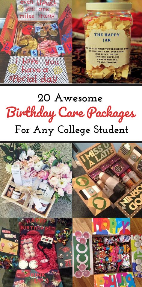 Care Packages, College Student Care Package, Diy Care Package, Birthday Present For Boyfriend, Birthday Care Packages, Student Birthdays, College Care Package, Birthday Packages, Birthday Crafts