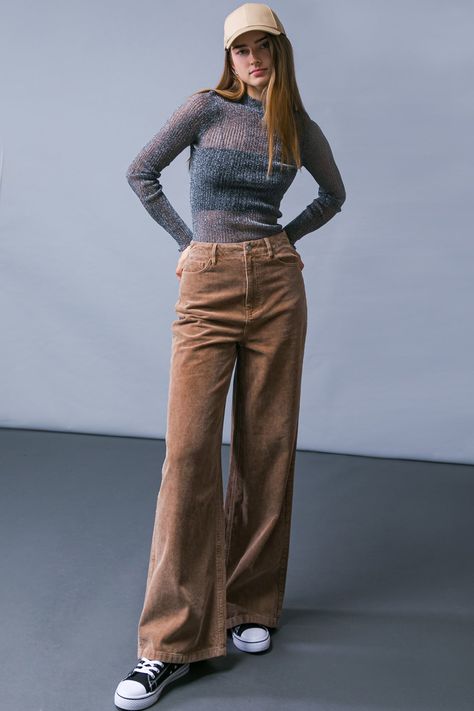 A corduroy pant featuring front closure, side pockets, wide leg and back pockets This season, make a statement in How Dare You Corduroy Pants. Crafted from luxuriously soft corduroy, these pants feature a front closure, side pockets and a wide leg cut that allows for maximum movement and comfort. Finer details include back pockets, adding a touch of sophistication to your look. Wear these pants to unlock a new level of class and style. Details Self : 75% Cotton 25% Polyester Size & Fit - Model is 5`8" And Wearing Size Small - Measurements Taken From Size Small - Approx. Length: 43" Curdoroy Pants Outfit Ideas, Maroon Corduroy Pants Outfit, How To Style Corduroy Pants, Corduroy Trousers Outfit, Corduroy Outfits, Corduroy Pants Outfit, Fav Outfit, Corduroy Pant, Velvet Clothes