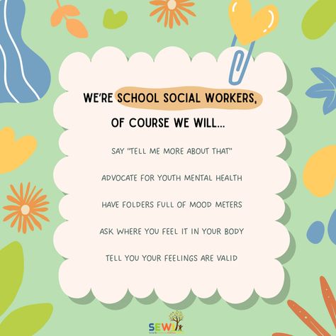 We're school social workers, of course we're going to want to celebrate during National School Social Work Week!  🙌 Join us in acknowledging and thanking school social workers, including the SEWI clinical team, for the invaluable roles they play in student well-being and success.   #SEWI #MSW #SocialWork #schoolsocialwork Social Work Code Of Ethics, School Social Work Activities, Social Worker Quotes, School Social Workers, School Social Worker, Clinical Social Work, School Social Work, Social Workers, Club Ideas