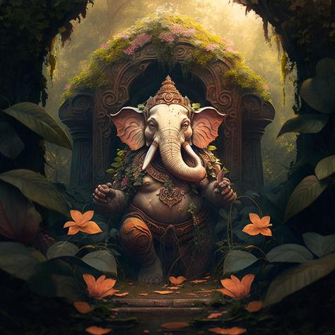 Ganesh Tattoo, Ganpati Bappa Wallpapers, Ganesha Drawing, Naruto Painting, Serene Garden, Ganesh Art Paintings, Pictures Of Shiva, Elephant God, Surrounded By Flowers
