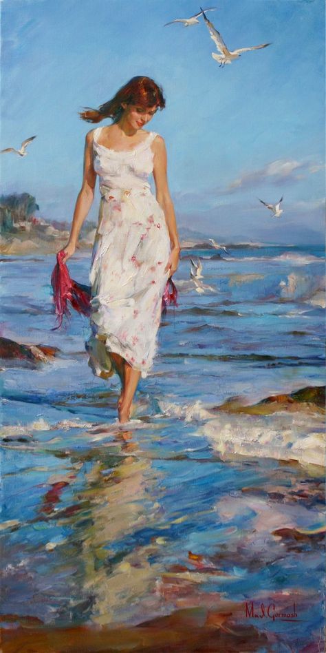 Michael & Inessa Garmash | Michael & Inessa Garmash Original Paintings | Michael & Inessa Garmash Limited Edition prints| Michael & Inessa Garmash Fine Art at Paragon Fine Art Art, Paintings, Beach Painting, Spring Time, On The Beach, The Beach