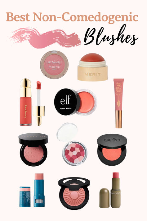 Best Non-Comedogenic Blushes Clean Blush Makeup, Best Makeup Products For Sensitive Skin, Blush For Oily Skin, That Girl Makeup Products, Blush For Pale Skin, Blush Recommendation, Blush Makeup Products, Non Comedogenic Makeup, Best Blushes