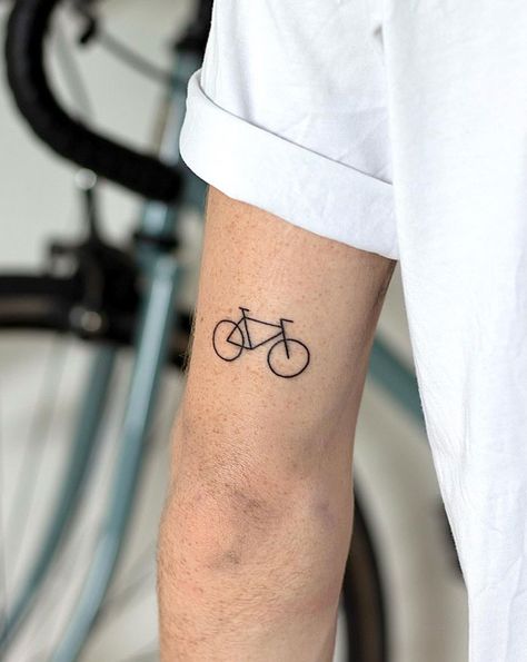 Minimalist Bicycle Tattoo, Bicycle Tattoo Minimalist, Bike Outline Tattoo, Simple Bicycle Tattoo, Rad Tattoo Ideas, Minimalist Bike Tattoo, Simple Bike Tattoo, Tandem Bike Tattoo, Bicycle Tattoo For Women