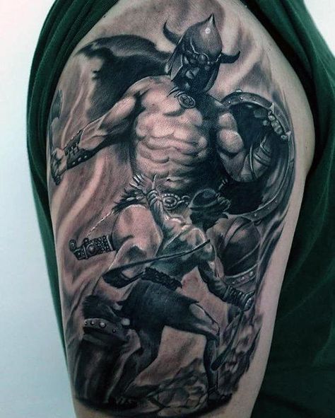 Half Sleeve 3d Mens David And Goliath Tattoo Designs David Vs Goliath Art, David Vs Goliath Tattoo, Tattoo Designs Men Drawings, Goliath Tattoo, Christian Sleeve Tattoo, David Vs Goliath, David Tattoo, Biblical Tattoos, Story Tattoo