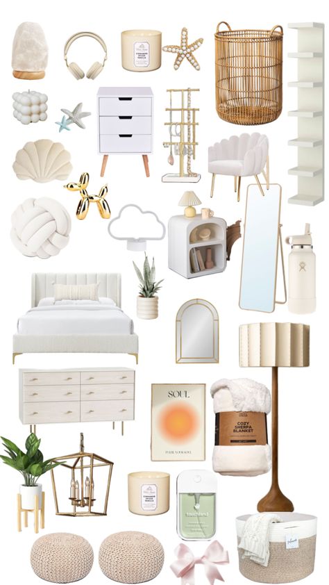 Farmhouse Room Ideas Bedrooms, Beach’s Room Aesthetic, Trendy Modern Bedroom, Cute Bedroom Furniture Ideas, Beige Room Decor Ideas, Room Decor Bedroom Neutral, Room Inspo Ideas Cozy, White And Gold Coastal Bedroom, Bedroom Ideas Cute And Cozy