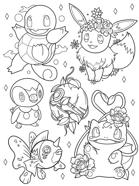 Pokemon To Print, Pokemon Coloring Pages For Adults, Coloring Pages Tattoo Art, Coloring Pages Video Games, Pokemon Line Drawing, Cute Pokemon Tattoo Design, Girly Pokemon Tattoo, Coloring Pages To Print Disney, Nostalgia Coloring Pages