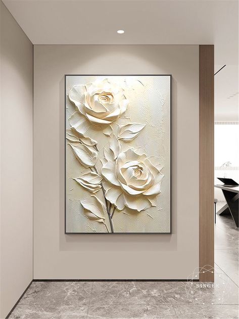 🔆Title:  Flower painting 🔆Please leave your phone number for the delivery we can't ship your painting without phone number. 🔆This is handmade texture painting 🔆Size: Support custom size,we could paint the size as your request. 🔆Custom : support custom color and picture,we could paint your room decor color for you and will send you design picture before paint. 🔆About Frame: Small size that show "Gold /Black/Silver Frame "options will ship with frame together that ready to hang,and will ship Texture Flower Painting, Plaster Painting On Canvas, 3d Flower Painting, Rose Flower Painting, Room Decor Color, White Flower Painting, Modern Wall Painting, Handmade Texture, Pink Flower Painting