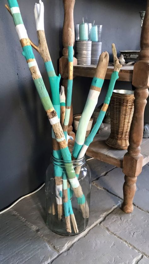 60 Fabulous DIY Home Décor Ideas on a Budget | Dengarden Spirit Sticks, Twig Crafts, Twig Art, Painted Driftwood, Stick Art, Fabulous Diy, Driftwood Decor, Driftwood Crafts, Painted Sticks