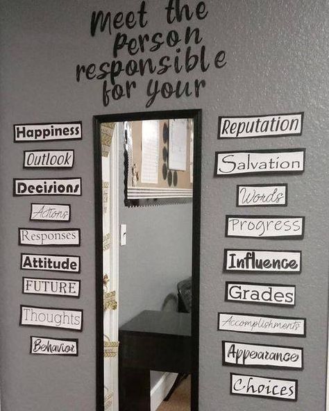 Giggles & Mustard Seeds | # *Not only is this a good idea for teachers to put in their classroom, but a reminder for us adults also Mirror Quotes, School Counselor Office, School Social Worker, Counseling Office, School Decor, Leader In Me, School Displays, High School Classroom, English Classroom