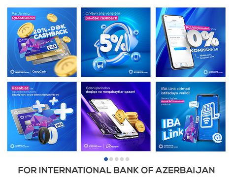 Social Media Post Designs for International Bank of Azerbaijan Creative Discount Ads, Cleaning Service Social Media Posts, 3d Social Media Post, Bank Ads Creative, Promotion Ads Design, Technology Advertising, Mobile Advertising Design, 3d Advertising, Banks Advertising