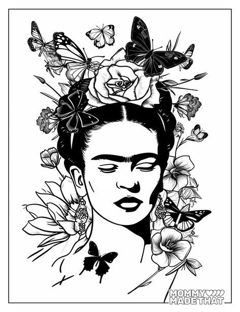 These free printable Frida Kahlo coloring pages are perfect for celebrating the Mexican artist, especially celebrating womens month or Mexican heritage month! Great coloring sheet for both kids and adults. Frida Kahlo Drawing Simple, Frida Kahlo Drawing, Frida Tattoo, Frida Kahlo Tattoos, Frida Kahlo Paintings, Kahlo Paintings, Frida Art, Frida Kahlo Art, Watercolor Flowers Paintings