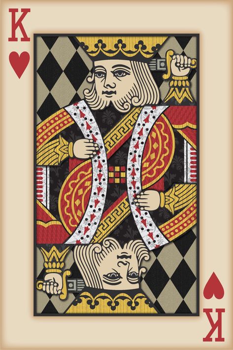 #Playing Card Wall Art #Playing Card Print King Of Hearts Card, Playing Card Print, Playing Card Art, King Card, Hearts Playing Cards, Playing Cards Art, Rice Paper Decoupage, Man Cave Art, Playing Cards Design